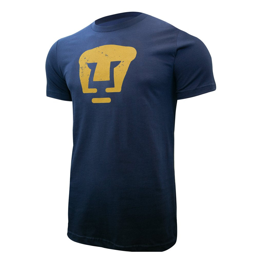 Pumas UNAM Distressed Logo T Shirt Cotton Tee Navy Blue Mexico Futbol Soccer FMF