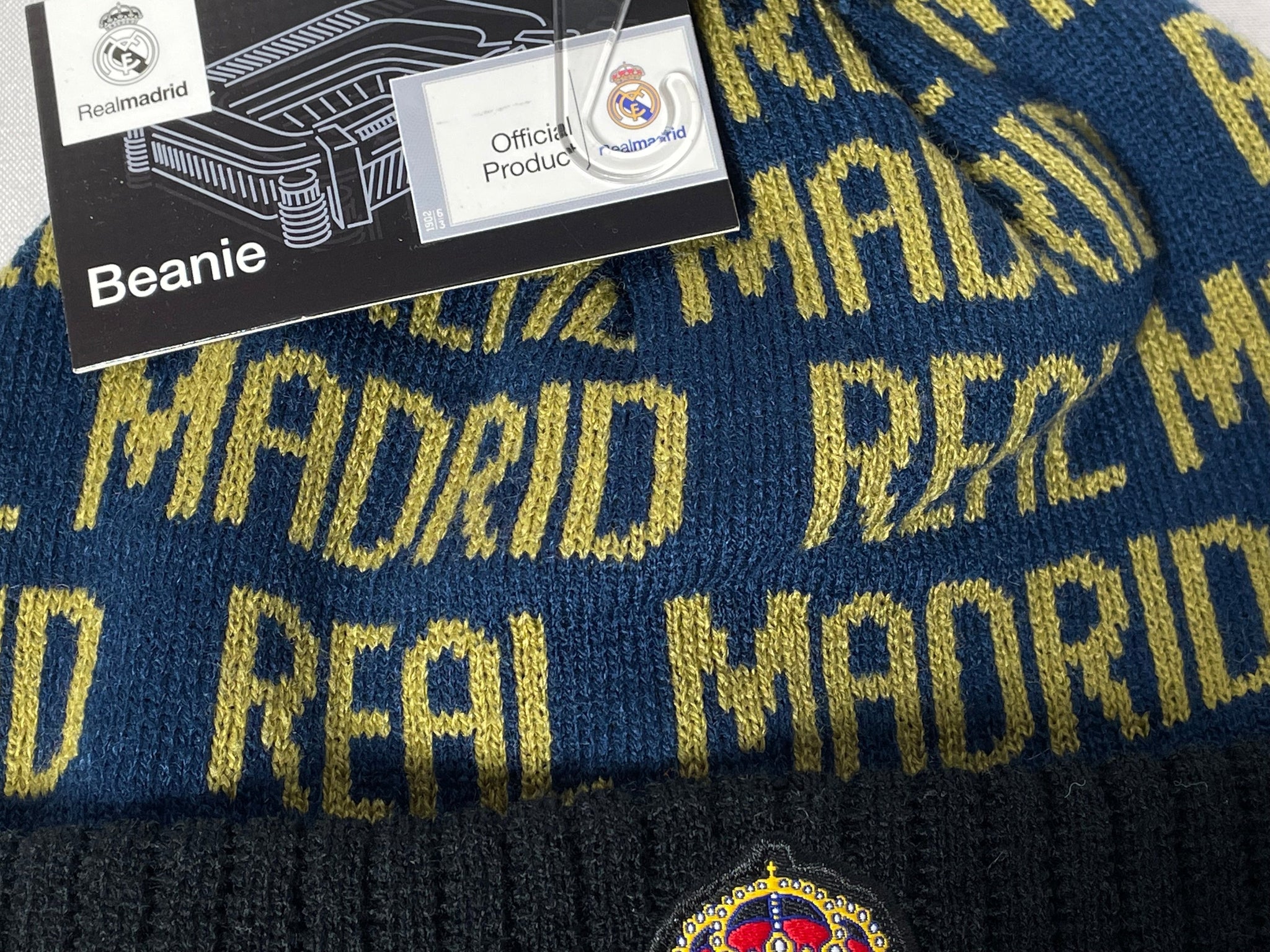 Real Madrid 2024 Knit Winter Pom Beanie Hat - Blue/Gold
