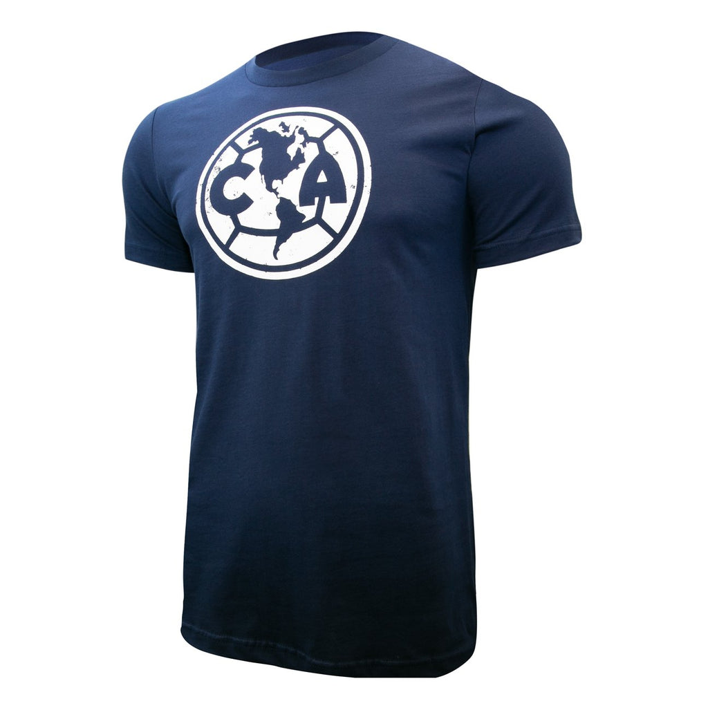 Club America Distressed Logo T-Shirt Cotton Tee Navy Blue Soccer Futbol Mexico
