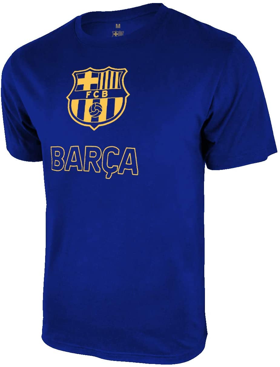 FC Barcelona Logo T-Shirt Cotton Tee Blue Gold Football Soccer Spain Messi Barca