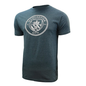 Manchester City FC Vintage Distressed Logo T-Shirt Tee Man Cityzen Blue EPL Soccer Football England